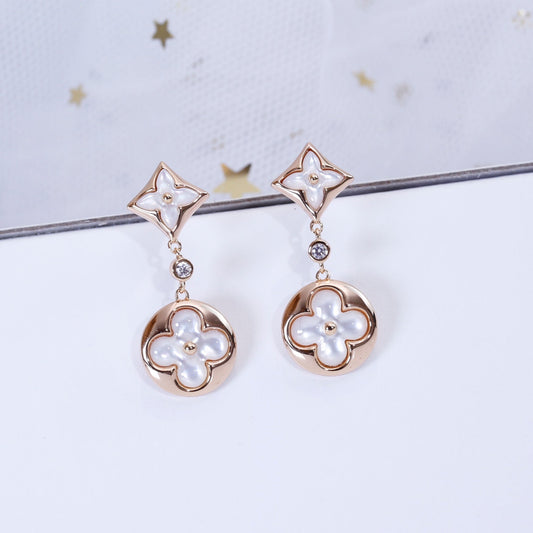 [Clover Jewelrys]STAR AND SUN PINK GOLD MOP DROP EARRINGS