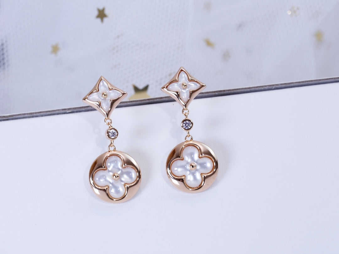 [Clover Jewelrys]STAR AND SUN PINK GOLD MOP DROP EARRINGS