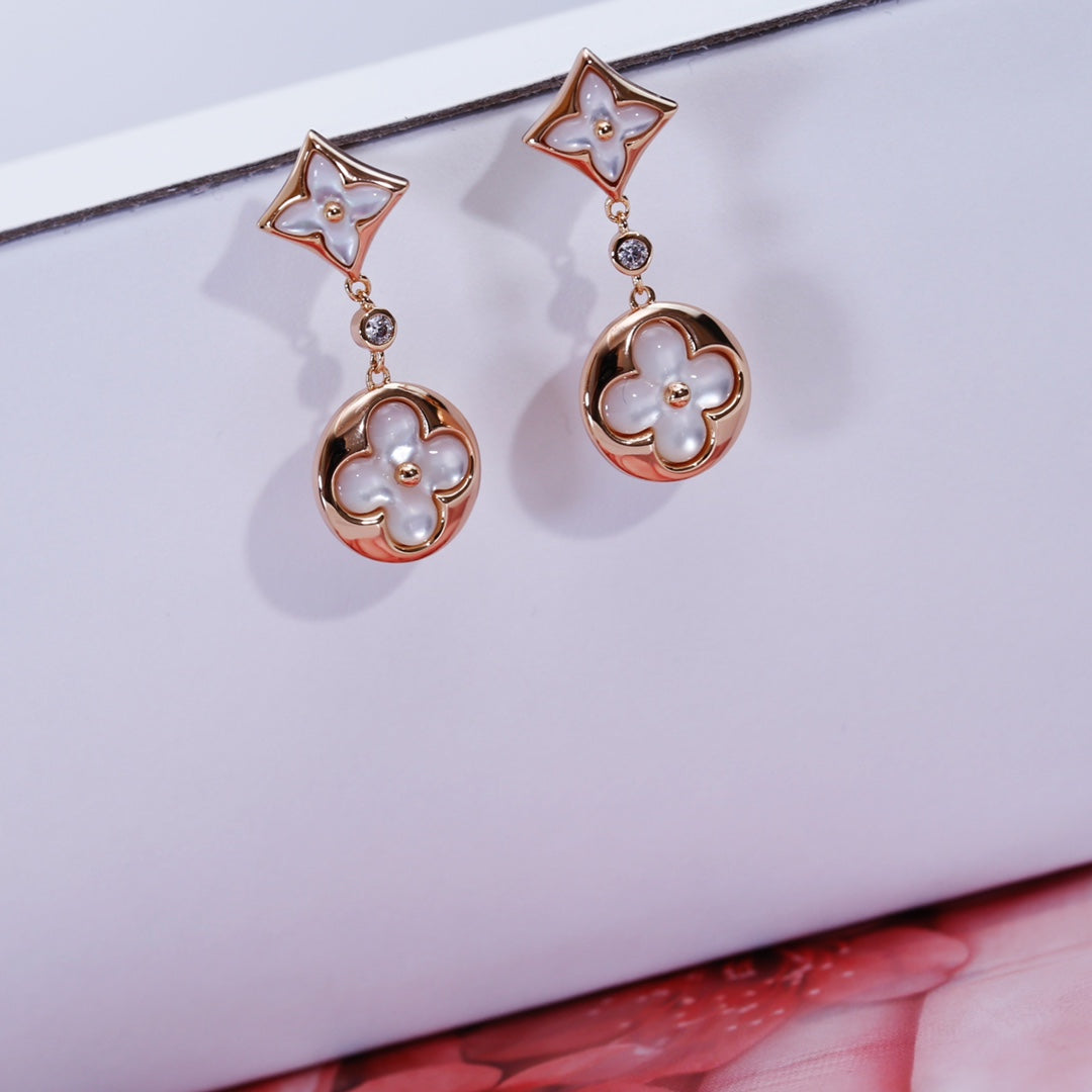 [Clover Jewelrys]STAR AND SUN PINK GOLD MOP DROP EARRINGS