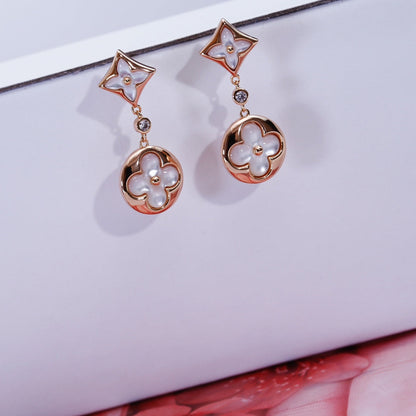 [Clover Jewelrys]STAR AND SUN PINK GOLD MOP DROP EARRINGS