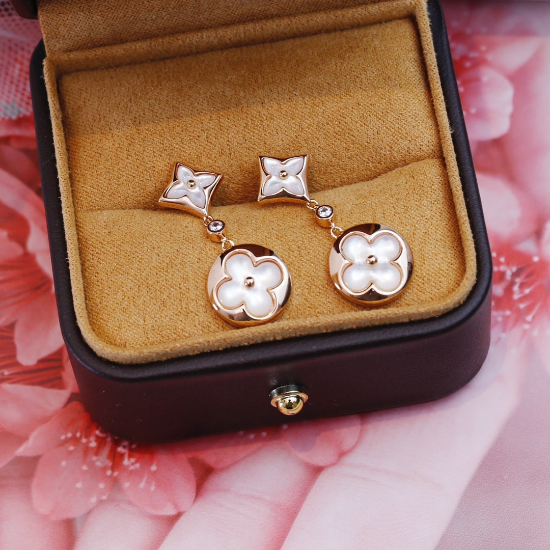 [Clover Jewelrys]STAR AND SUN PINK GOLD MOP DROP EARRINGS