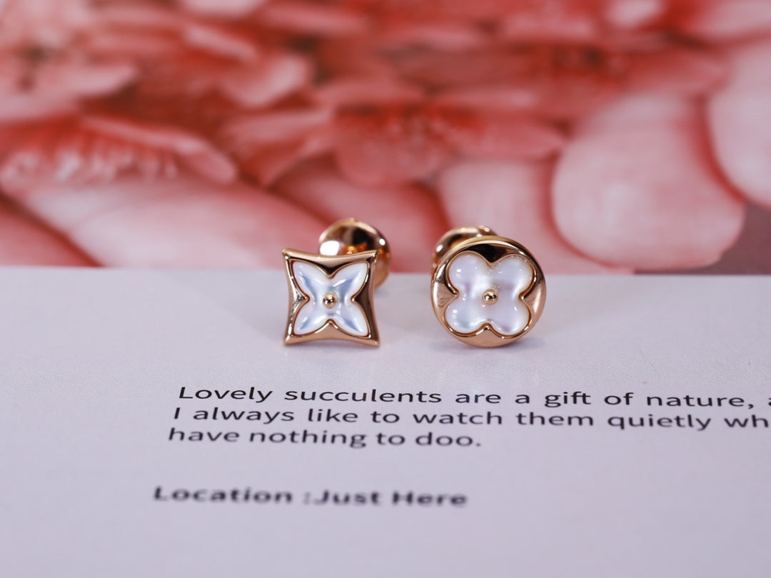 [Clover Jewelrys]STAR AND SUN PINK GOLD MOP STUD EARRINGS