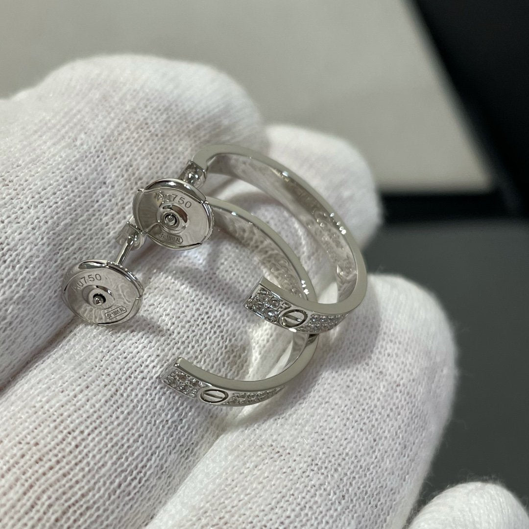 [Clover Jewelrys]LOVE DIAMOND SILVER HOOP EARRINGS