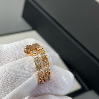 [Clover Jewelrys]LOVE DIAMOND PINK GOLD HOOP EARRINGS