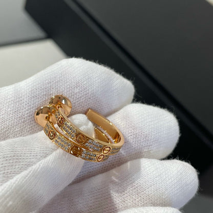 [Clover Jewelrys]LOVE DIAMOND PINK GOLD HOOP EARRINGS