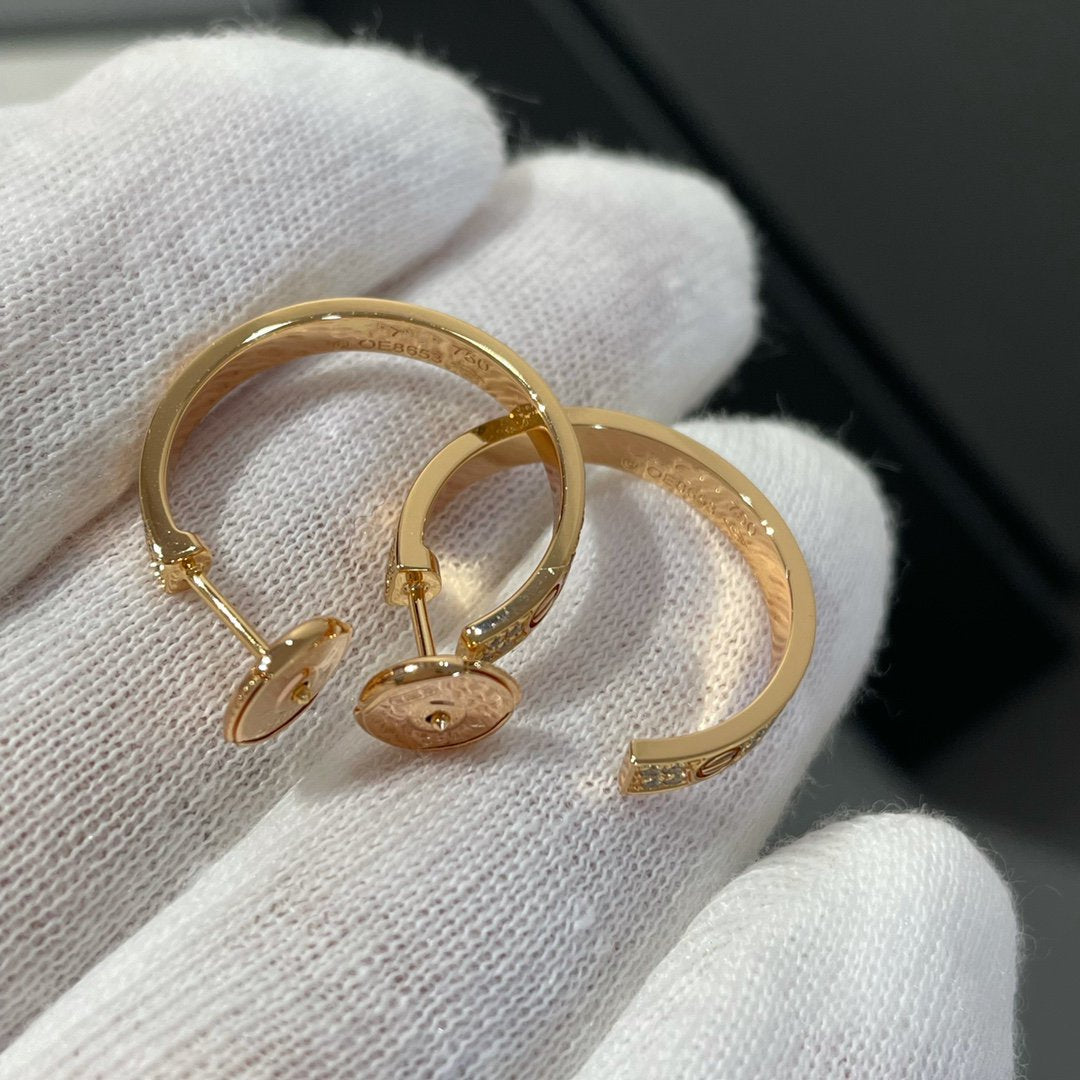 [Clover Jewelrys]LOVE DIAMOND PINK GOLD HOOP EARRINGS