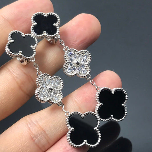 [Clover Jewelrys]CLOVER 3 MOTIF DIAMOND ONYX SILVER EARRINGS