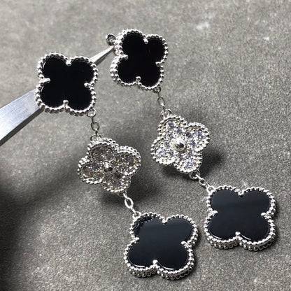 [Clover Jewelrys]CLOVER 3 MOTIF DIAMOND ONYX SILVER EARRINGS