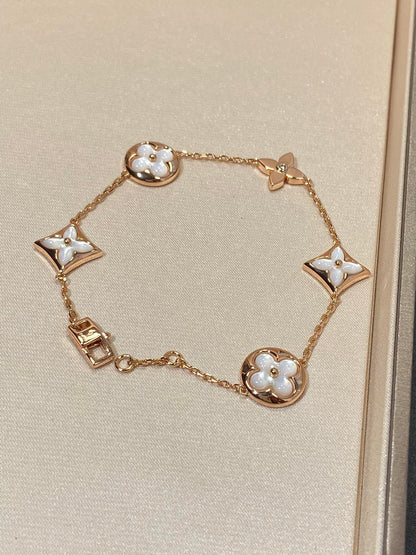 [Clover Jewelrys]STAR AND SUN 5 MOTIF MOP PINK GOLD BRACELET