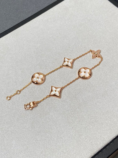 [Clover Jewelrys]STAR AND SUN 5 MOTIF MOP PINK GOLD BRACELET