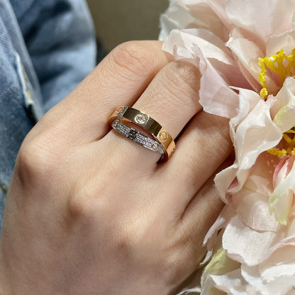 [Clover Jewelrys]LOVE PINK GOLD SILVER DIAMOND DOUBLE RING