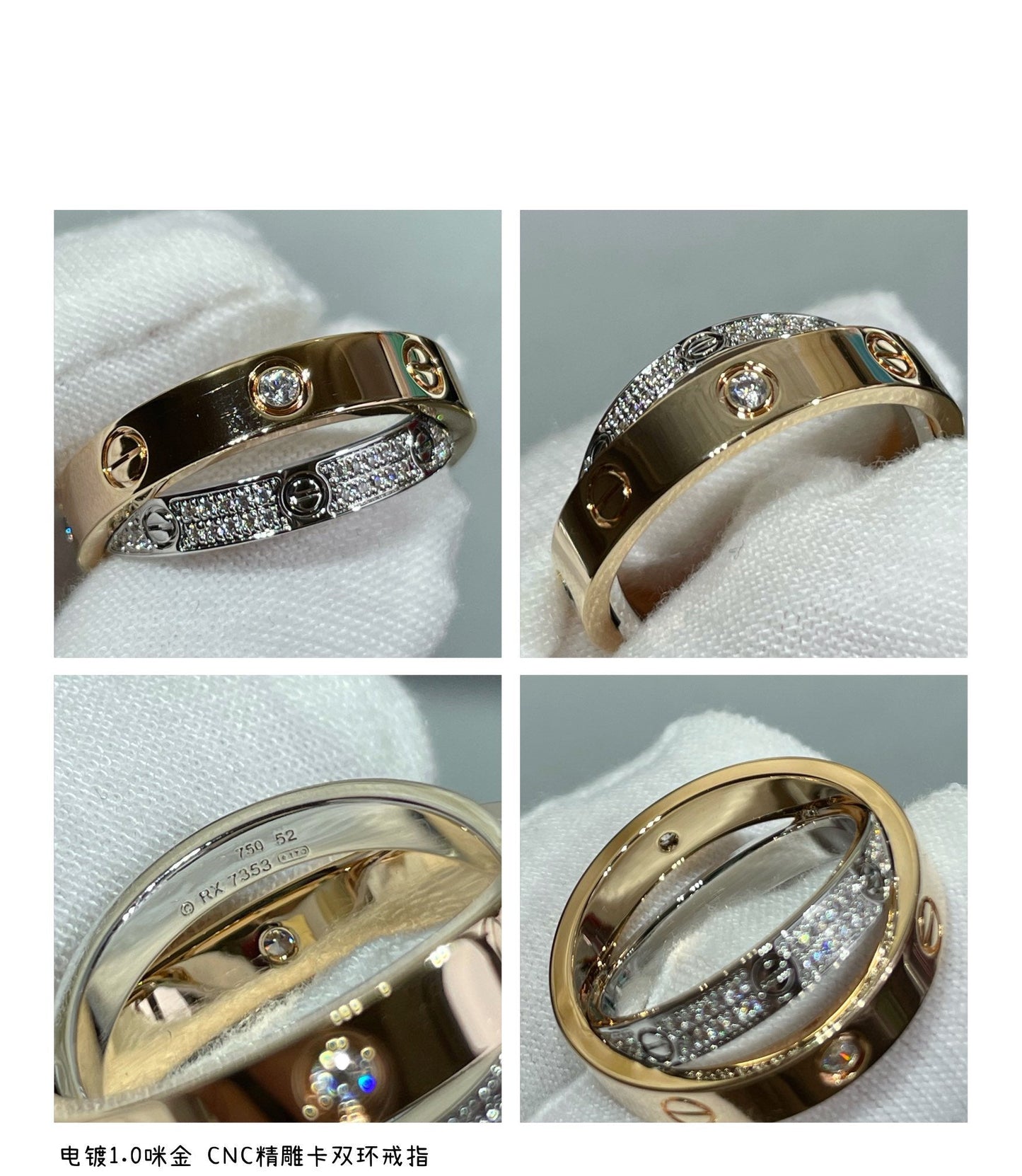 [Clover Jewelrys]LOVE PINK GOLD SILVER DIAMOND DOUBLE RING