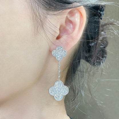 [Clover Jewelrys]CLOVER 2 MOTIFS DIAMOND PAVED SILVER EARRINGS