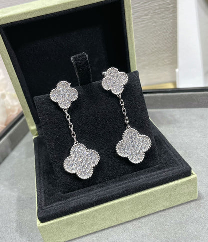 [Clover Jewelrys]CLOVER 2 MOTIFS DIAMOND PAVED SILVER EARRINGS