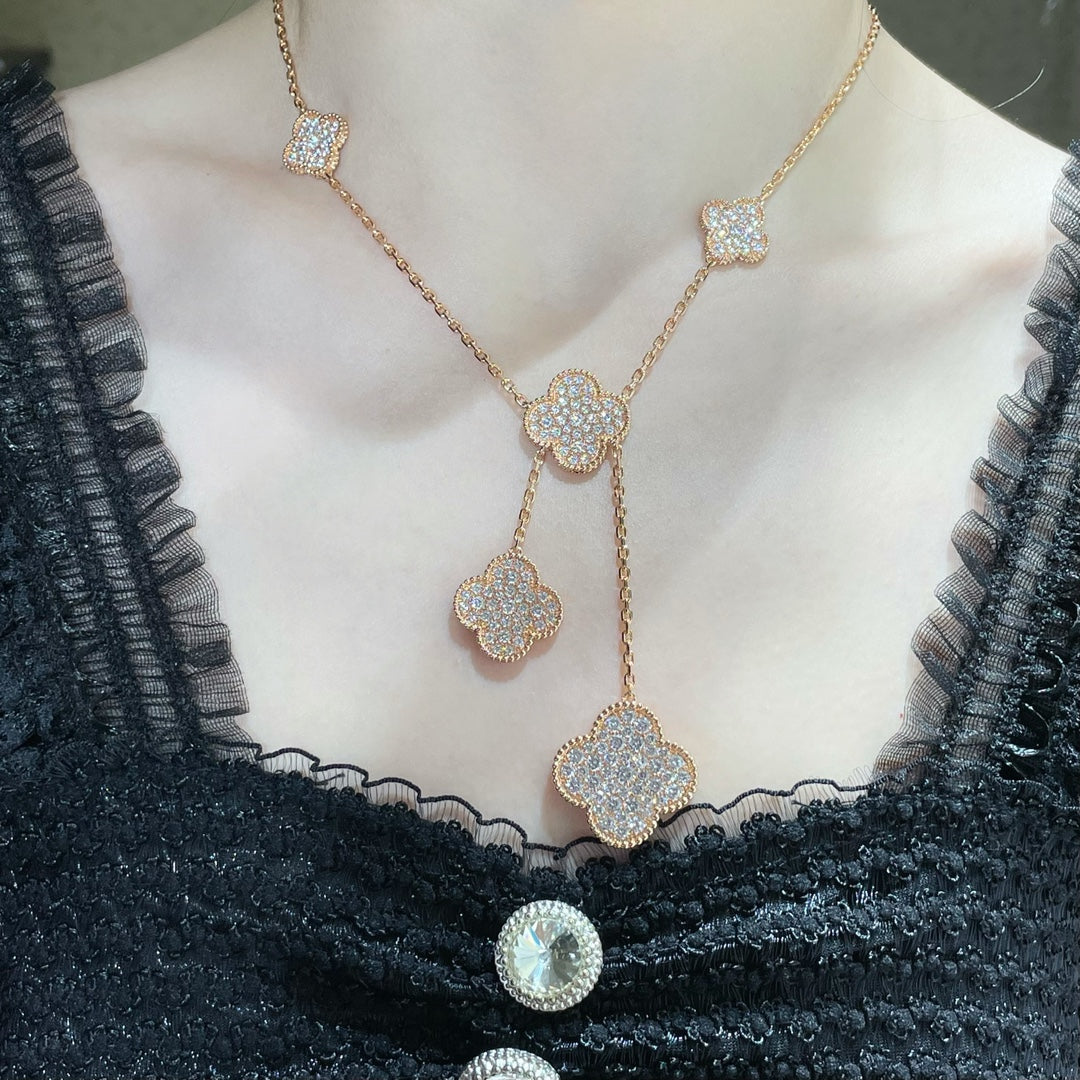 [Clover Jewelrys]CLOVER 6 MOTIF DIAMOND PAVED NECKLACE