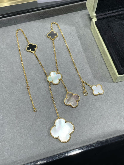 [Clover Jewelrys]CLOVER 6 MOTIF MOP ONYX GOLD NECKLACE