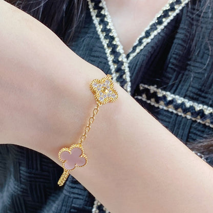 [Clover Jewelrys]CLOVER 5 MOTIF DIAMOND PINK MOP PINK GOLD BRACELET