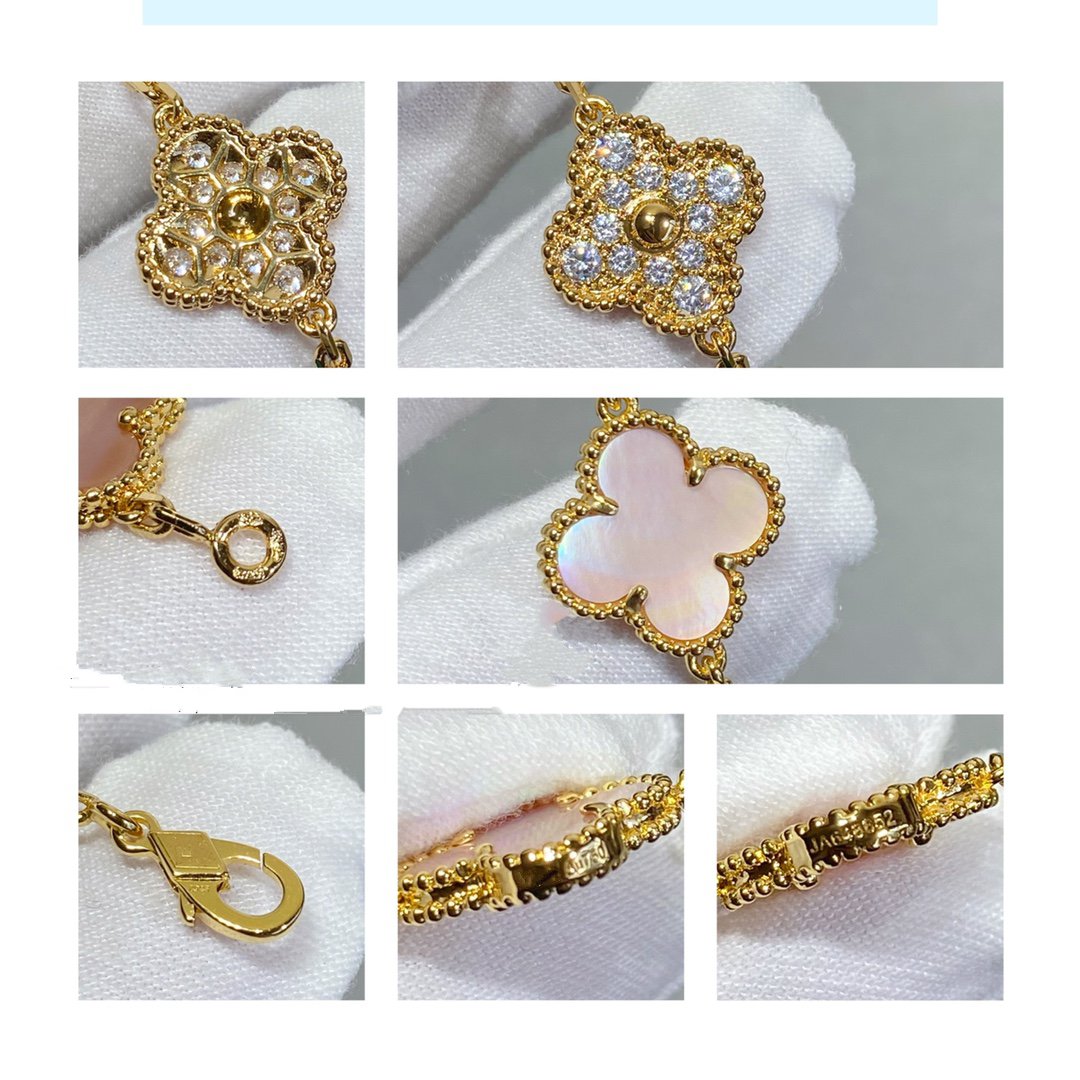 [Clover Jewelrys]CLOVER 5 MOTIF DIAMOND PINK MOP PINK GOLD BRACELET