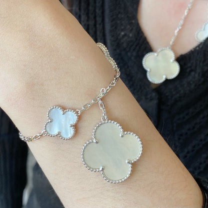 [Clover Jewelrys]CLOVER 5 MOTIF WHITE MOP SILVER BRACELET