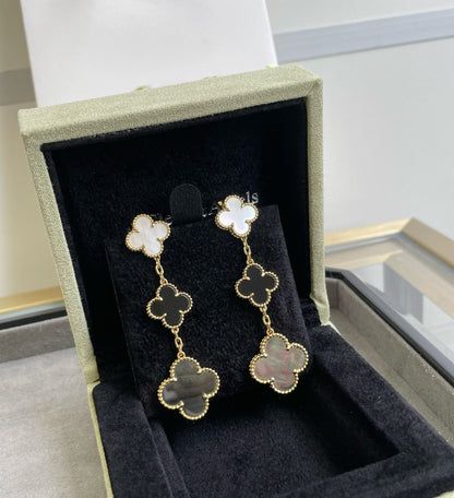 [Clover Jewelrys]CLOVER 3 MOTIF MOP ONYX DARK MOP PINK GOLD EARRINGS