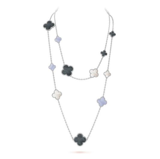 [Clover Jewelrys]CLOVER 16 MOTIF CHALCEDONY MOP SILVER NECKLACE