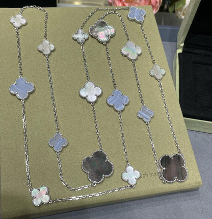 [Clover Jewelrys]CLOVER 16 MOTIF CHALCEDONY MOP SILVER NECKLACE