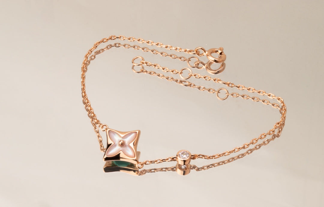 [Clover Jewelrys]STAR PINK MOP 1 DIAMOND PINK GOLD NECKLACE