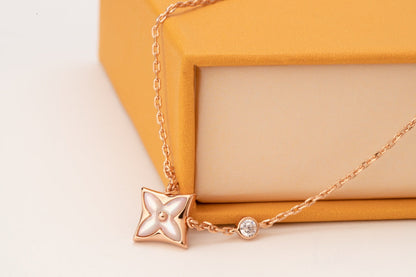 [Clover Jewelrys]STAR PINK MOP 1 DIAMOND PINK GOLD NECKLACE