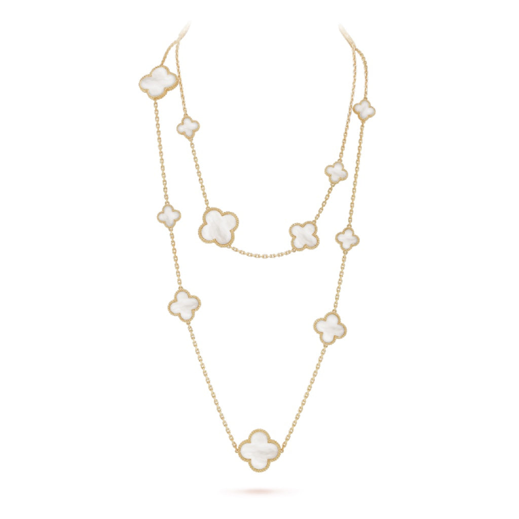 [Clover Jewelrys]CLOVER 16 MOTIF WHITE MOP GOLD NECKLACE