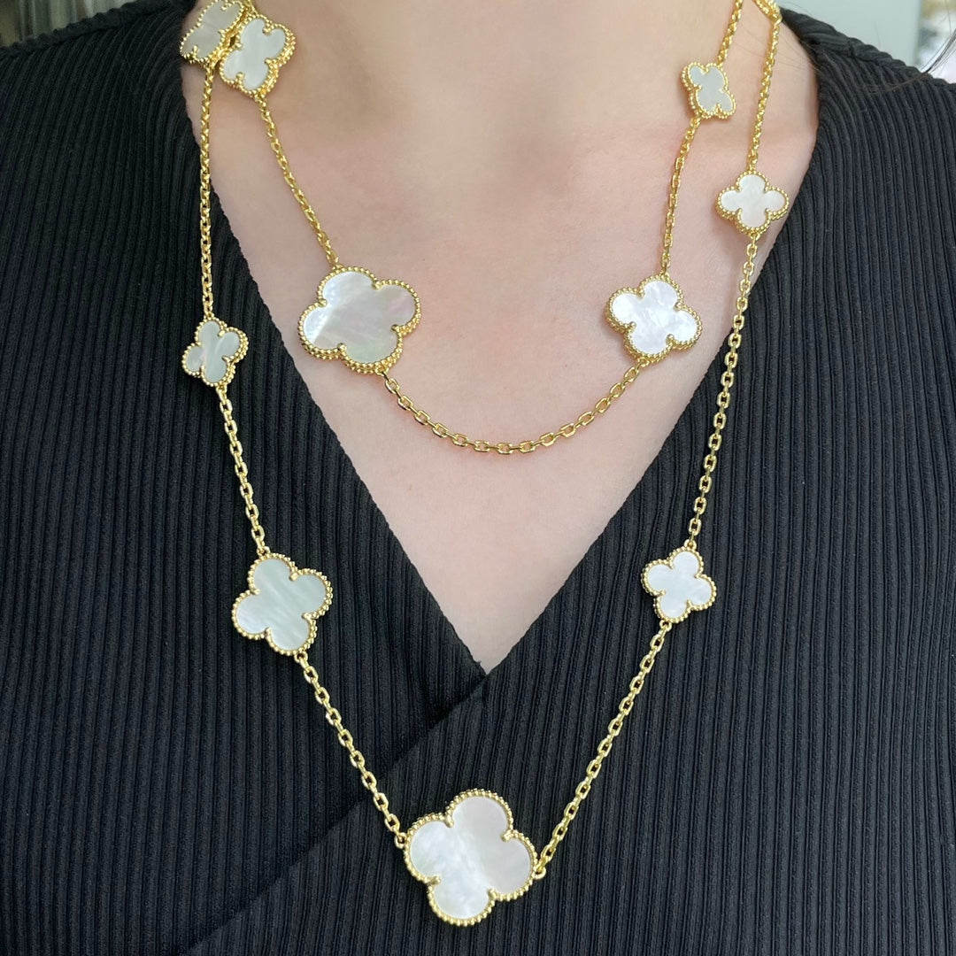 [Clover Jewelrys]CLOVER 16 MOTIF WHITE MOP GOLD NECKLACE