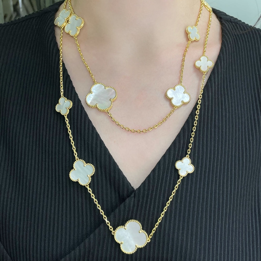 [Clover Jewelrys]CLOVER 16 MOTIF WHITE MOP GOLD NECKLACE