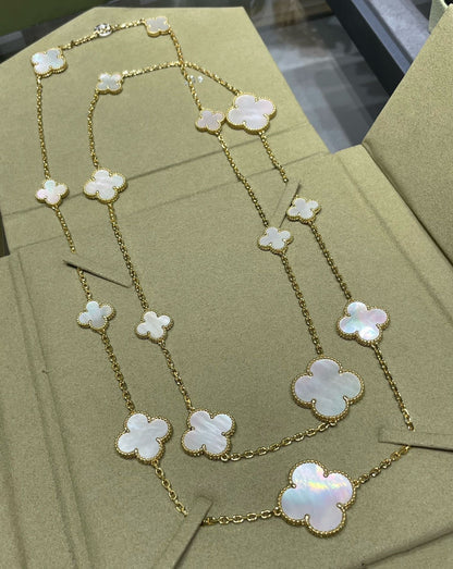 [Clover Jewelrys]CLOVER 16 MOTIF WHITE MOP GOLD NECKLACE