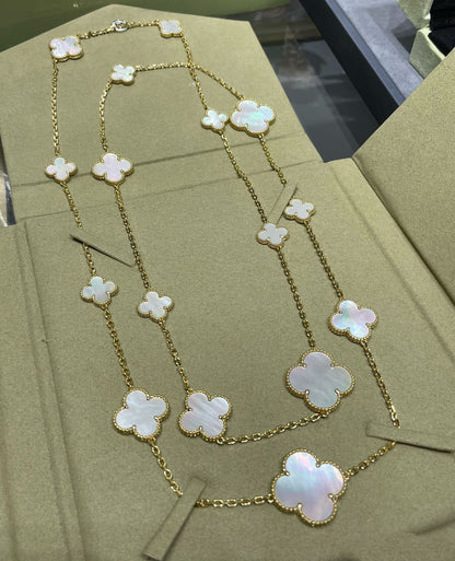 [Clover Jewelrys]CLOVER 16 MOTIF WHITE MOP GOLD NECKLACE