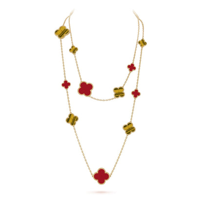 [Clover Jewelrys]CLOVER 16 MOTIF CARNELIAN TIGER EYE ROSE GOLD NECKLACE