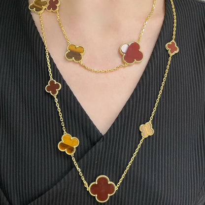 [Clover Jewelrys]CLOVER 16 MOTIF CARNELIAN TIGER EYE ROSE GOLD NECKLACE