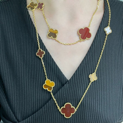 [Clover Jewelrys]CLOVER 16 MOTIF CARNELIAN TIGER EYE ROSE GOLD NECKLACE