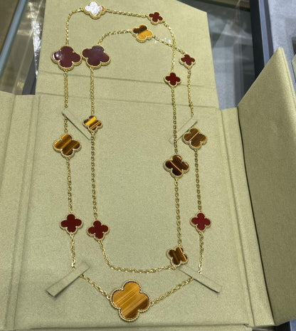 [Clover Jewelrys]CLOVER 16 MOTIF CARNELIAN TIGER EYE ROSE GOLD NECKLACE