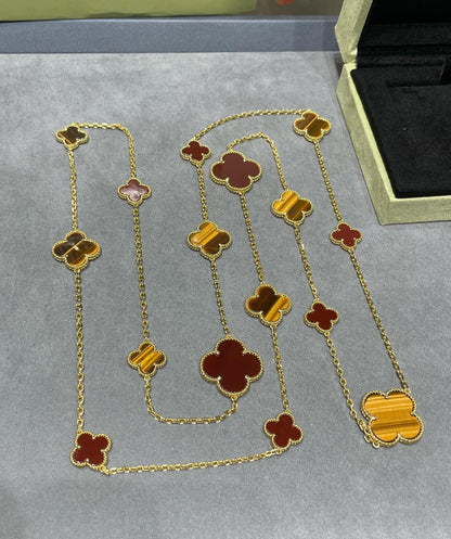 [Clover Jewelrys]CLOVER 16 MOTIF CARNELIAN TIGER EYE ROSE GOLD NECKLACE