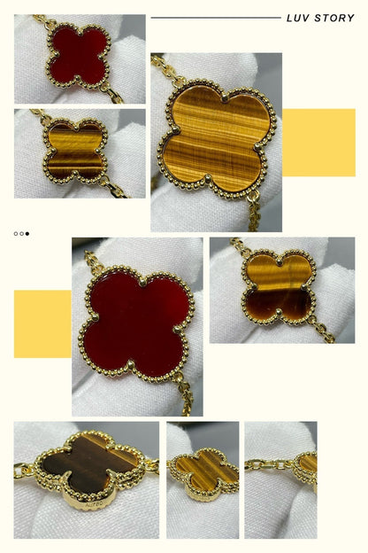 [Clover Jewelrys]CLOVER 16 MOTIF CARNELIAN TIGER EYE ROSE GOLD NECKLACE