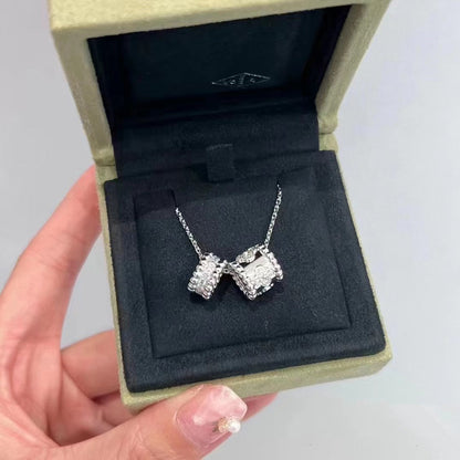 [Clover Jewelrys]PERLEE DOUBLE PENDANT SILVER DIAMOND NECKLACE