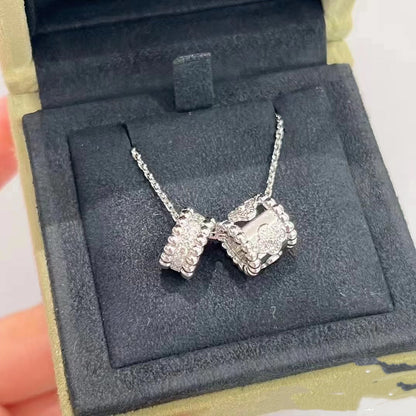 [Clover Jewelrys]PERLEE DOUBLE PENDANT SILVER DIAMOND NECKLACE