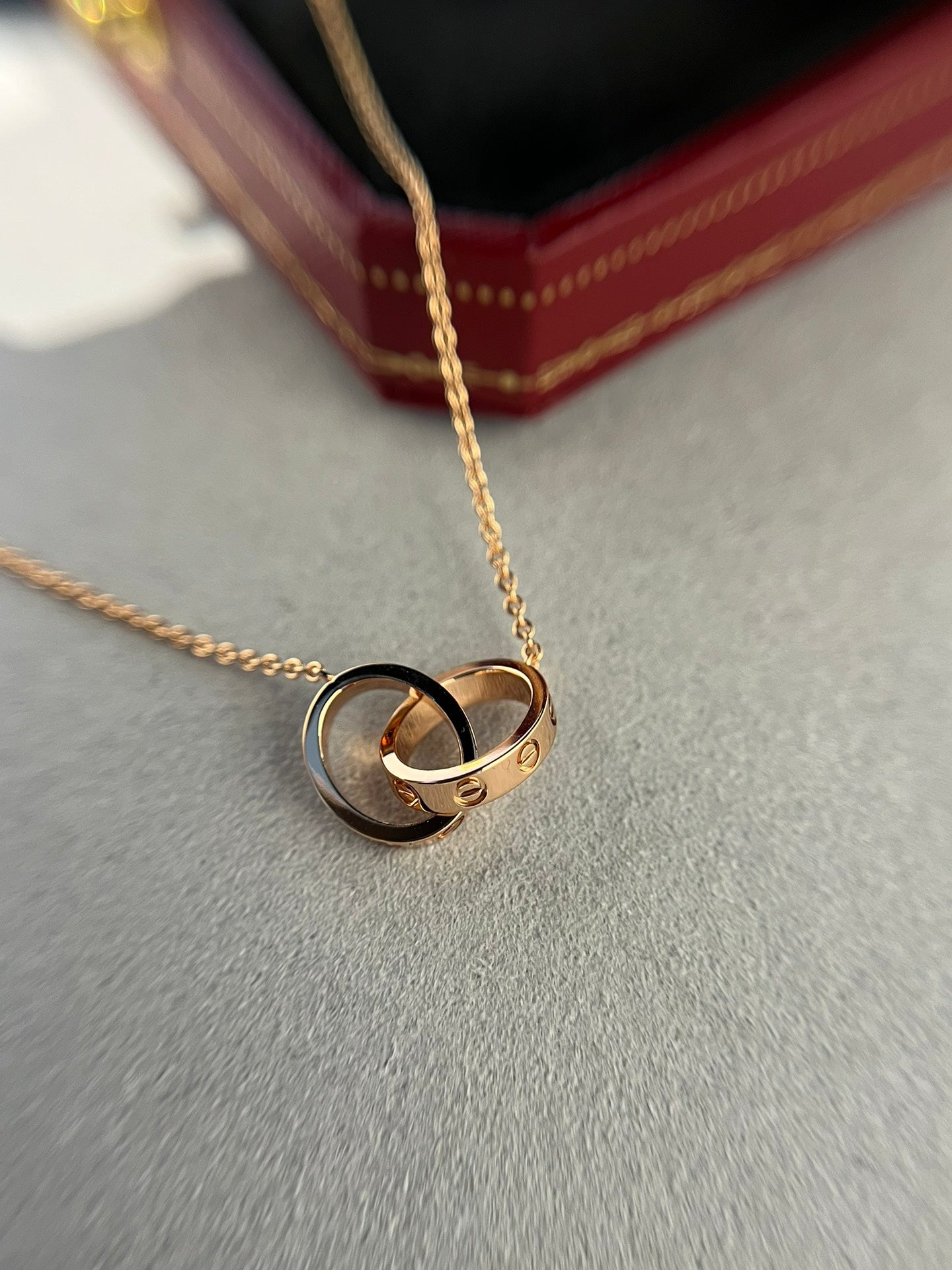 [Clover Jewelrys]LOVE NECKLACE DOUBLE RING PINK GOLD