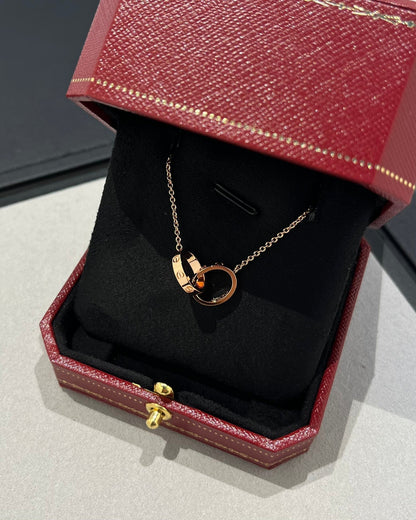 [Clover Jewelrys]LOVE NECKLACE DOUBLE RING PINK GOLD