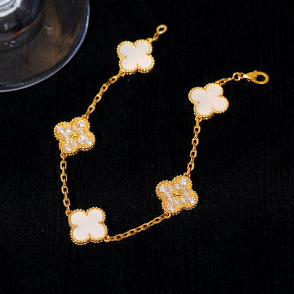 [Clover Jewelrys]CLOVER BRACELET 5 MOTIF WHITE MOP DIAMOND