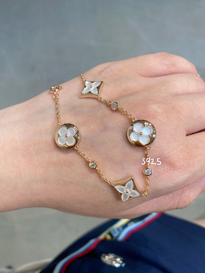 [Clover Jewelrys]STAR AND SUN 4 MOTIF WHITE MOP PINK GOLD BRACELET