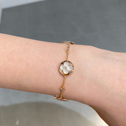 [Clover Jewelrys]STAR AND SUN 4 MOTIF WHITE MOP PINK GOLD BRACELET