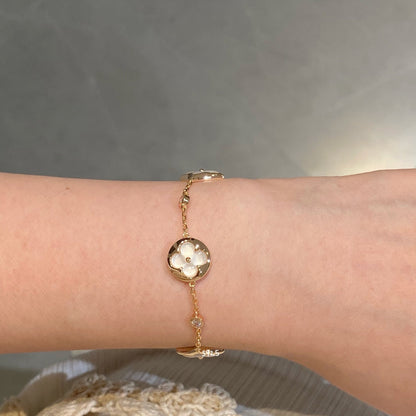 [Clover Jewelrys]STAR AND SUN 4 MOTIF WHITE MOP PINK GOLD BRACELET