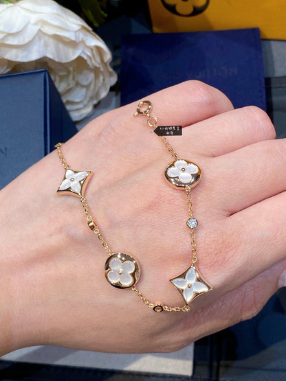 [Clover Jewelrys]STAR AND SUN 4 MOTIF WHITE MOP PINK GOLD BRACELET