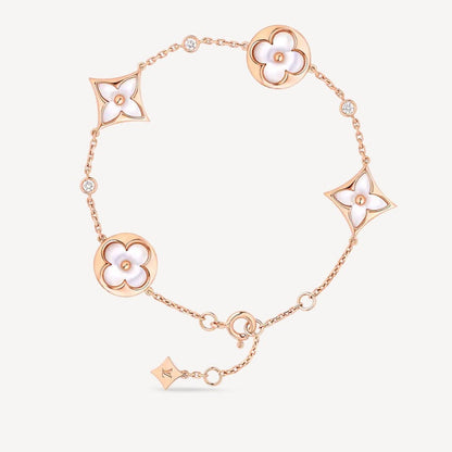 [Clover Jewelrys]STAR AND SUN 4 MOTIF WHITE MOP PINK GOLD BRACELET