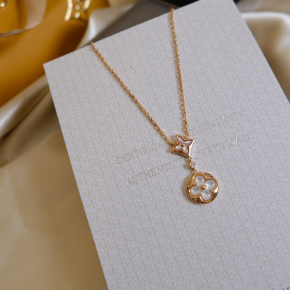 [Clover Jewelrys]STAR AND SUN WHITE MOP 2 MOTIF PINK GOLD NECKLACE